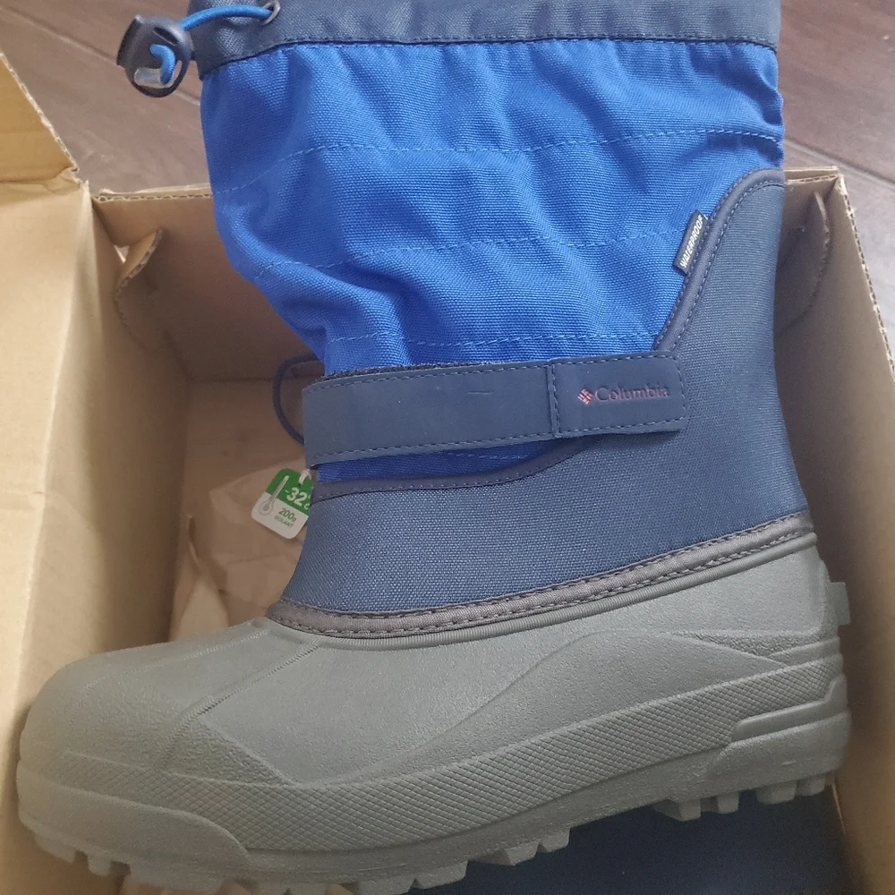 Columbia snow boots in gray and blue size 6 youth fits women's size 8 new